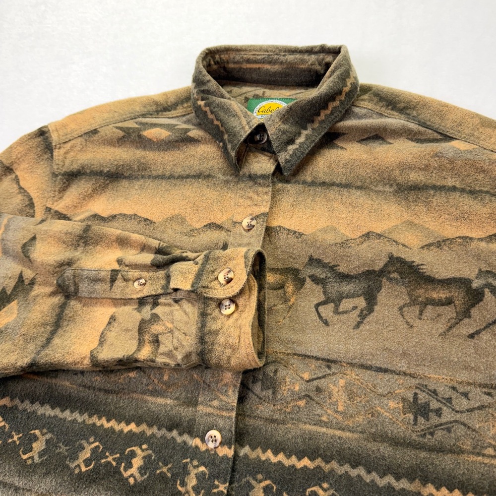 Cabelas Button Downβ Women M Country Western Horse Print Cotton Flannel Shirt